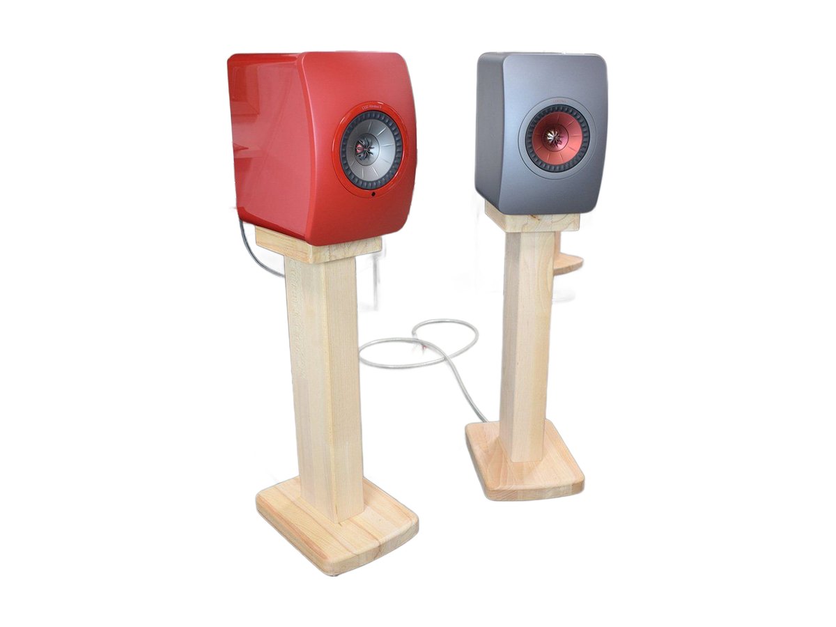 Stand ESSE2 in faggio con diffusori KEF LS50