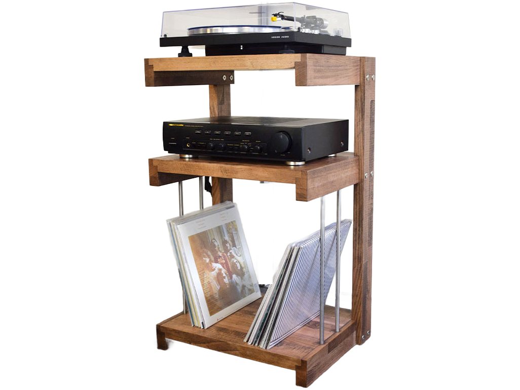 Mobile hi-fi Extrasound Vinyl in Faggio con giradischi, amplificatore e vinili